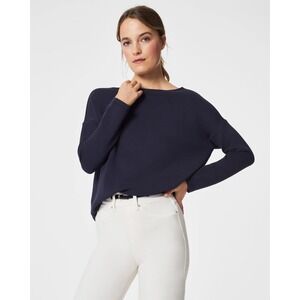 SPANX AIRESSENTIALS Boat Neck Long Sleeve Top Sz XS Navy Oversized Lounge Travel